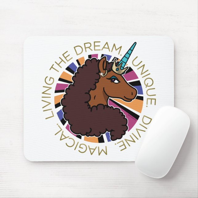 Mousepad Afro Unicorn Vivendo o Design do Sonho (Com mouse)