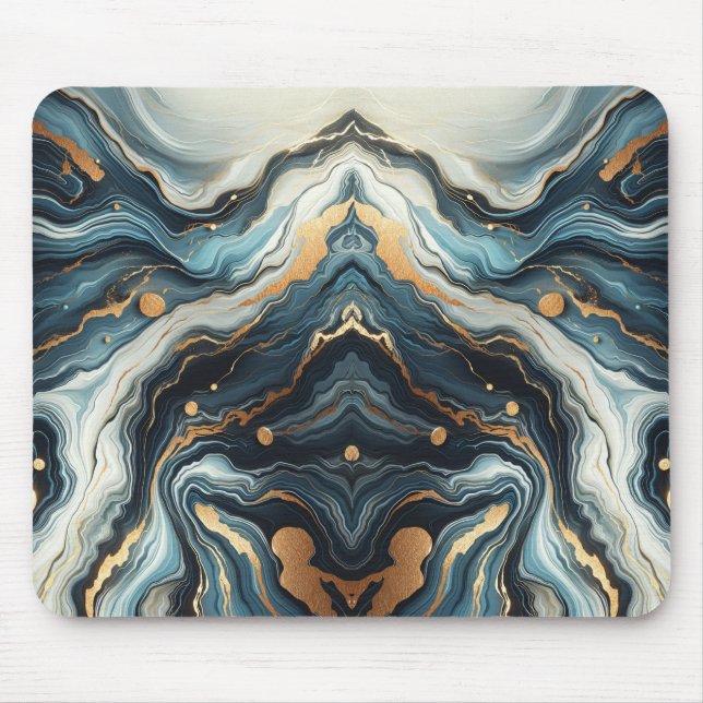 Mousepad Ágata Azul Turquesa Dourada Moderno Glam Elegante  (Frente)