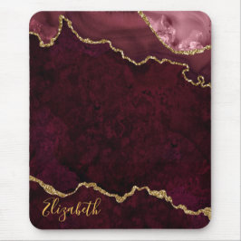 Mousepad Ágata Geodo Mármore Dourado Rosa Aquarela