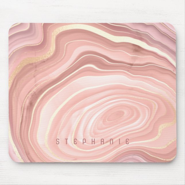 Mousepad Ágata Geodo Personalizado Rosa Dourado (Frente)