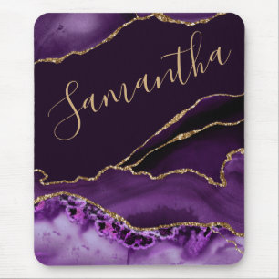 Mousepad Ágata Mármore Brilho Roxo e Dourado Falso
