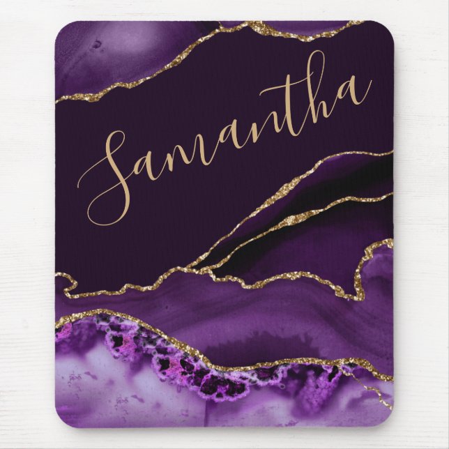 Mousepad Ágata Mármore Brilho Roxo e Dourado Falso (Frente)