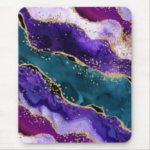 Mousepad Ágata Pavão com Brilho Rosa, Roxo e Azul Turquesa