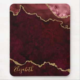 Mousepad Agate de Geodo Dourado Marble Burgundy