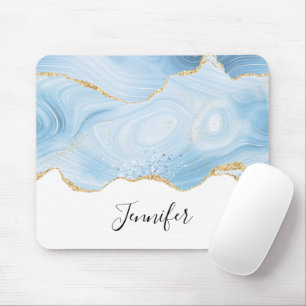 Mousepad Agato Azul Legal Elegante e Faixa Brilhante Dourad
