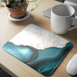 Mousepad Agato Azul Teal Marmoreado Branco<br><div class="desc">O mármore branco elegante e o azul lacrimejante são dourados com brilho sujo nesta design luxuosa.</div>