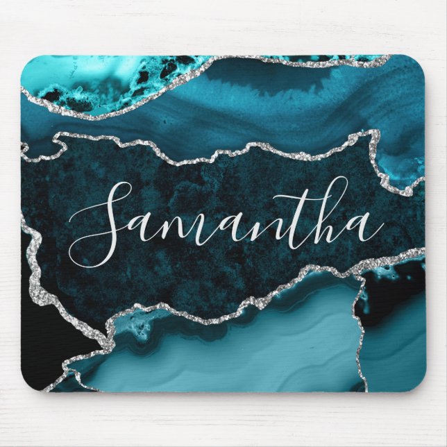 Mousepad Agato de mármore de glitter de prata e lacre (Frente)