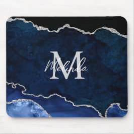 Mousepad Agato de mármore marinho azul e prata