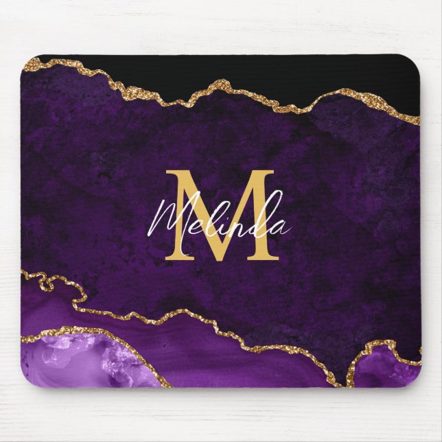 Mousepad Agato de mármore roxo e Dourado (Frente)
