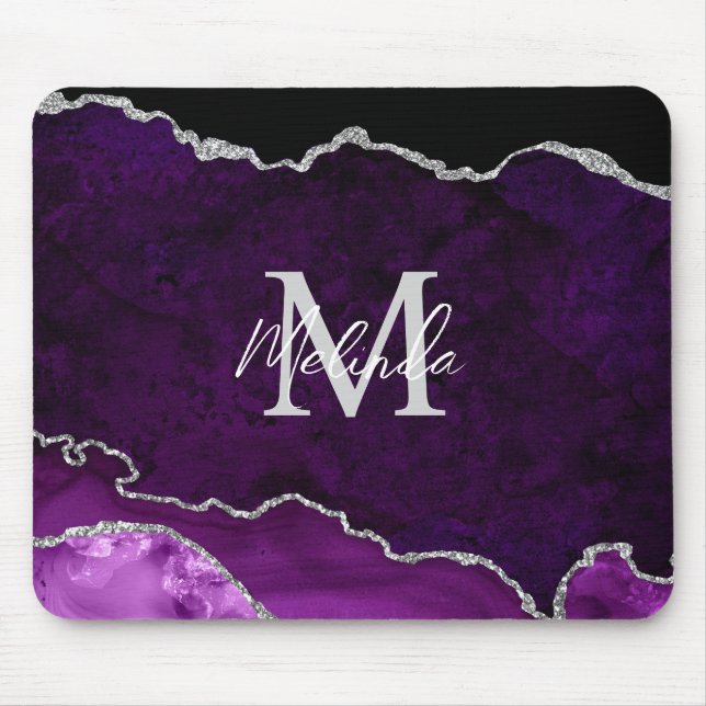 Mousepad Agato de mármore roxo e prateado (Frente)