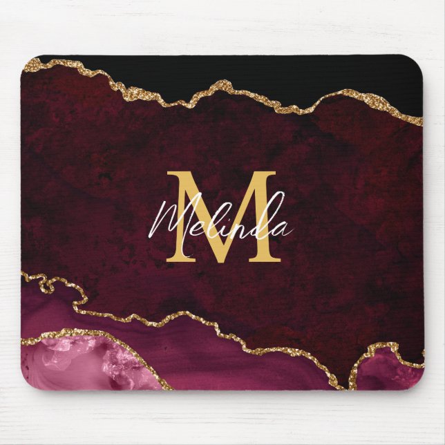 Mousepad Agato de mármore vermelho e Dourado (Frente)