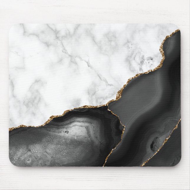 Mousepad Agato Preto Gilberto Marble Branco (Frente)