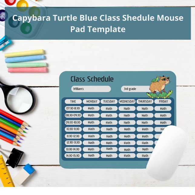 Mousepad Agendamento de Classe de Tartaruga Capybara Funny (Criador carregado)