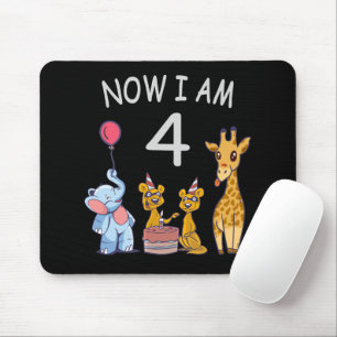 Mousepad Agora tenho 4 anos, 4 anos, aniversário no zoológi