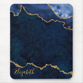 Mousepad Agregado de Geodo Dourado Marble Azul-Cor-de-Água