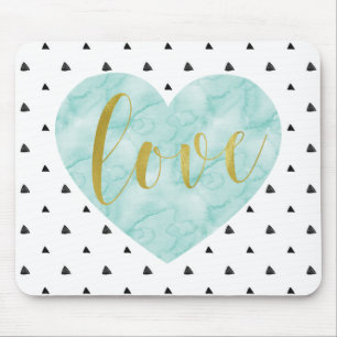 Mousepad Aguarela "amor " da hortelã e do ouro