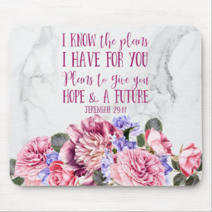 Mousepad Aguarela cristã Marbl floral do rosa do verso da