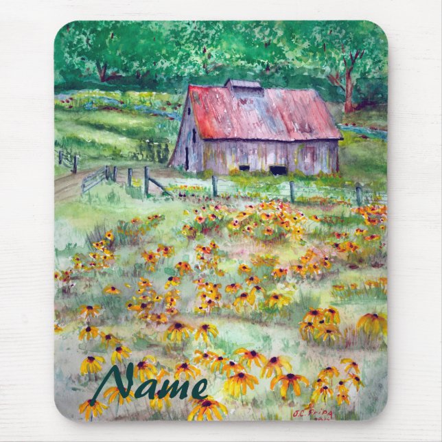 Mousepad Aguarela de olhos pretos do celeiro do Wildflower (Frente)