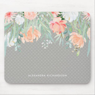 Mousepad Aguarela do pêssego delicado e do verde prudente