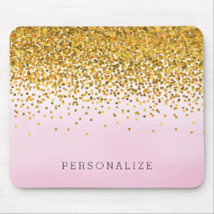 Mousepad Aguarela Dourado e cor-de-rosa dos confetes