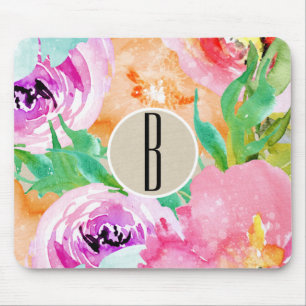Mousepad Aguarela floral colorida brilhante moderna Kraft