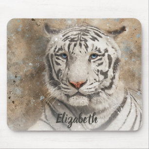 Mousepad Aguarela moderna da fotografia branca do tigre de