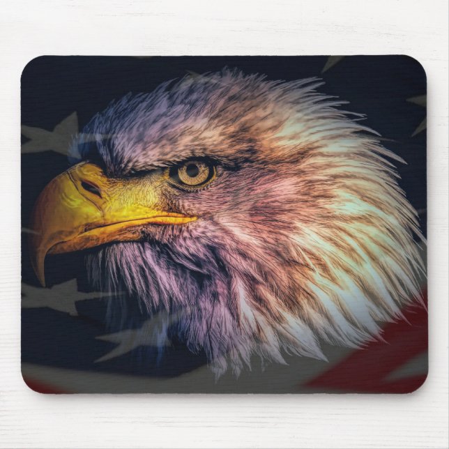 Mousepad Águia Balda Americana com Bandeira (Frente)
