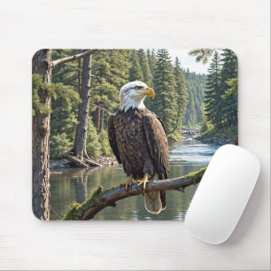 Mousepad Águia Balda Na Ramificação Da Árvore Do Rio