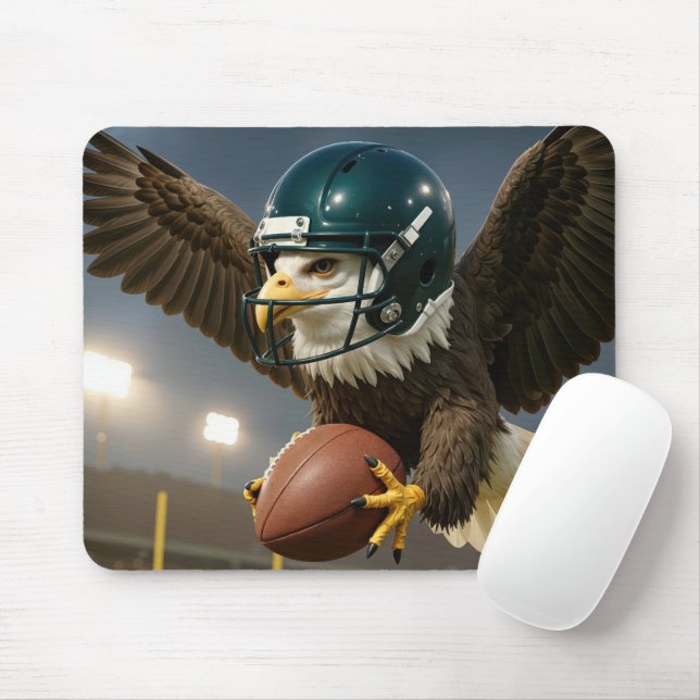 Mousepad Águia-Careca Agarrando uma Bola de Futebol em um E (Com mouse)
