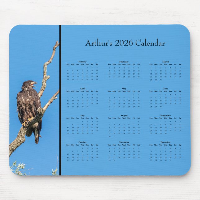 Mousepad Águia-careca: Personalize o calendário anual de 20 (Frente)