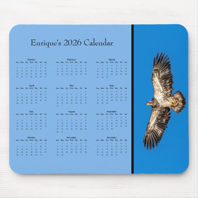 Mousepad Águia-Careca: Personalize o calendário de todo o a (Frente)