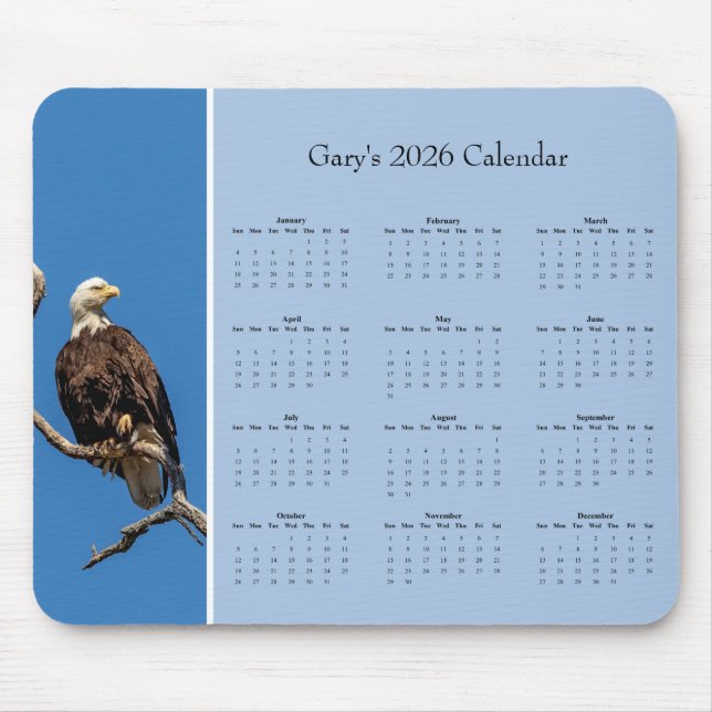 Mousepad Águia-careca: Personalize o calendário de todo o a (Frente)
