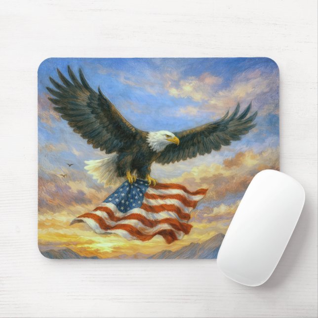 Mousepad Águia-Careca Voando Com a Bandeira Americana (Com mouse)
