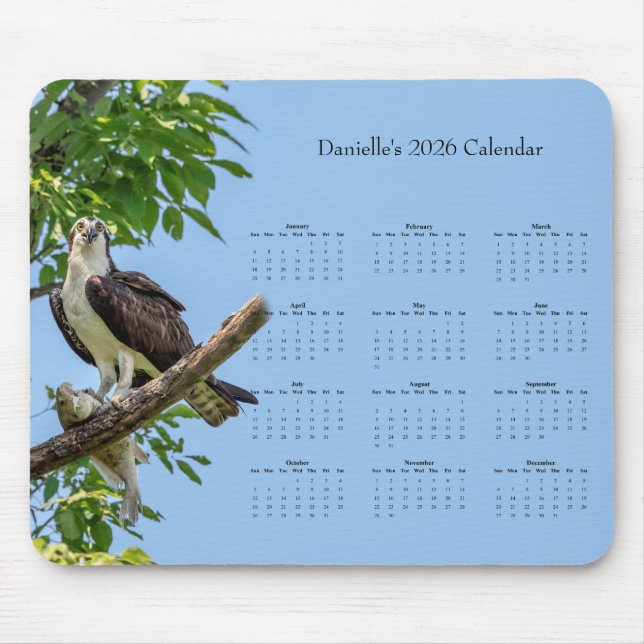 Mousepad Águia-pescadora: Personalize o calendário completo (Frente)