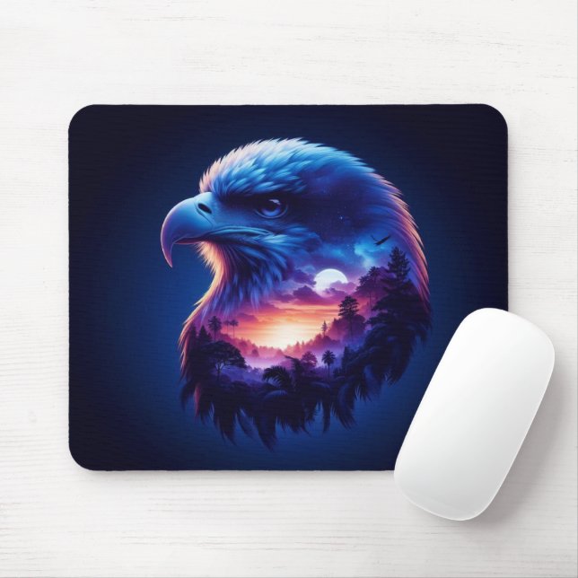 Mousepad Águia Sobreposta com Paisagem Sunset Mística (Com mouse)