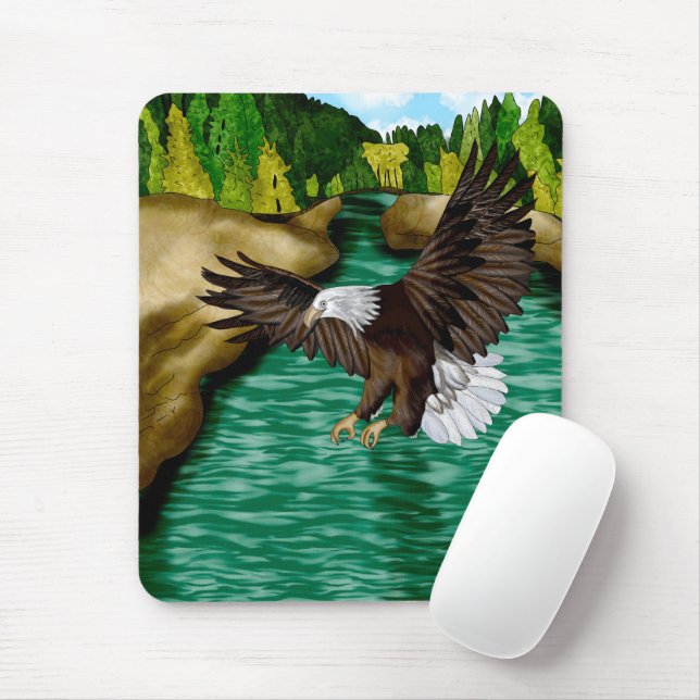 Mousepad Águia voando sobre o rio nas montanhas (Com mouse)