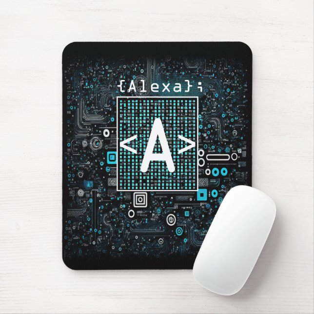 Mousepad Ai - Tecnologia - Monograma de Codificação - Letra (Com mouse)