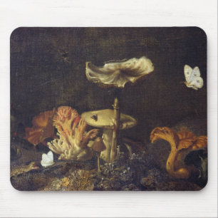 Mousepad Ainda vida com cogumelos e borboletas