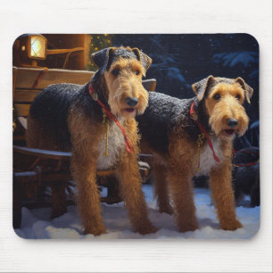 Mousepad Airedale Snowy Sleigh Passeia Decência de Natal
