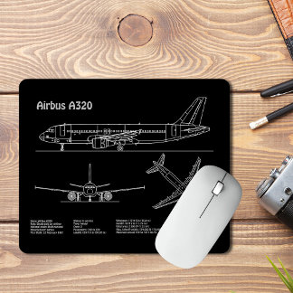 Mousepad Airplane Airbus A320 in Blueprint Drawing PD