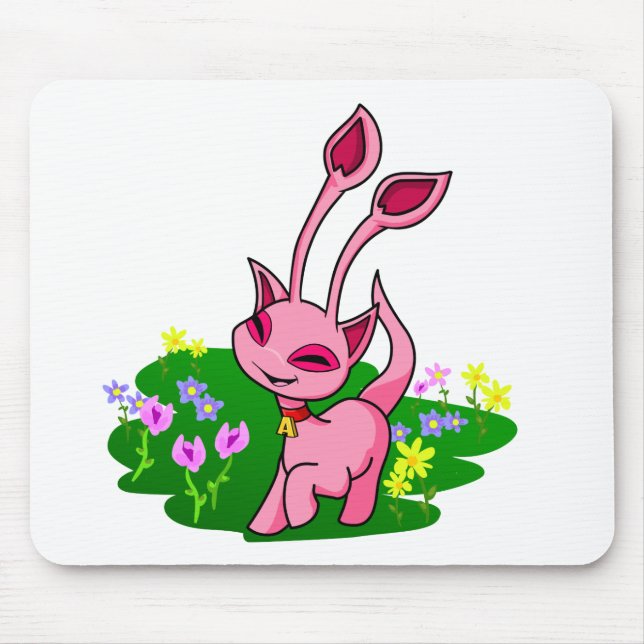 Mousepad Aisha cor-de-rosa Prancing através das flores (Frente)