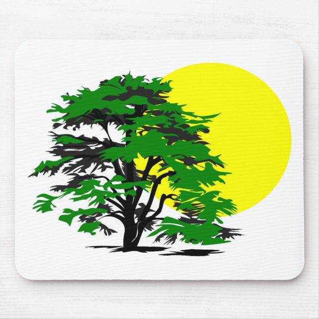 Mousepad Ajuste Sun da silhueta da árvore (Frente)