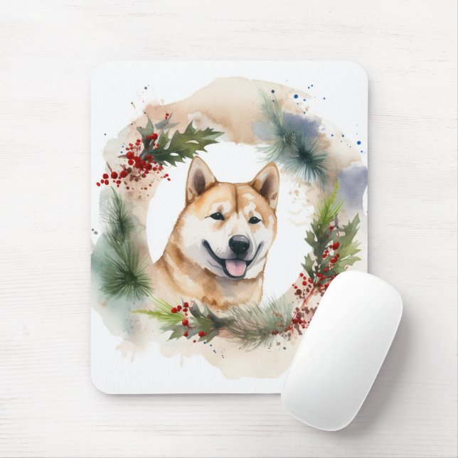 Mousepad Akita Christmas Wreath Festivo Pup (Com mouse)