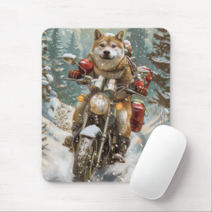 Mousepad Akita Dog Andando na Motocicleta Natal