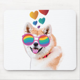 Mousepad Akita Dog com Dia de os namorados de Corações