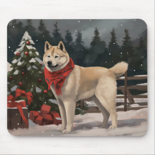 Mousepad Akita Dog no Natal da Neve