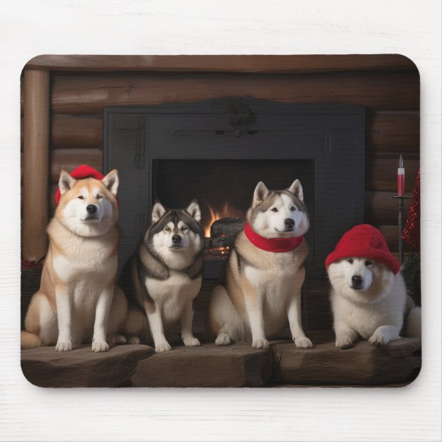 Mousepad Akita no Natal da Lareira (Frente)