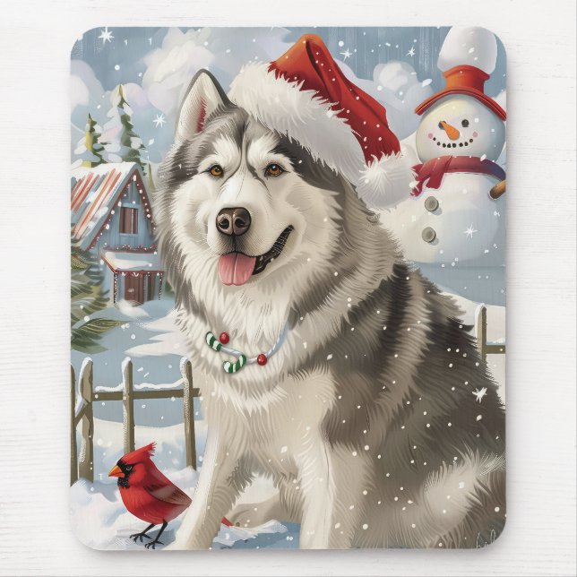 Mousepad Alaskan Malamute Dog Winter Wonderland Christmas (Frente)