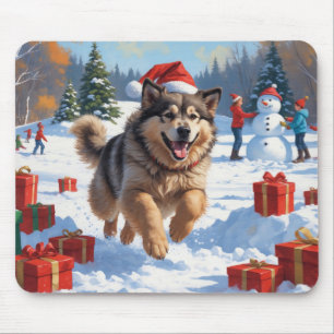 Mousepad Alaskan Malamute Natal Cena de Neve Festiva