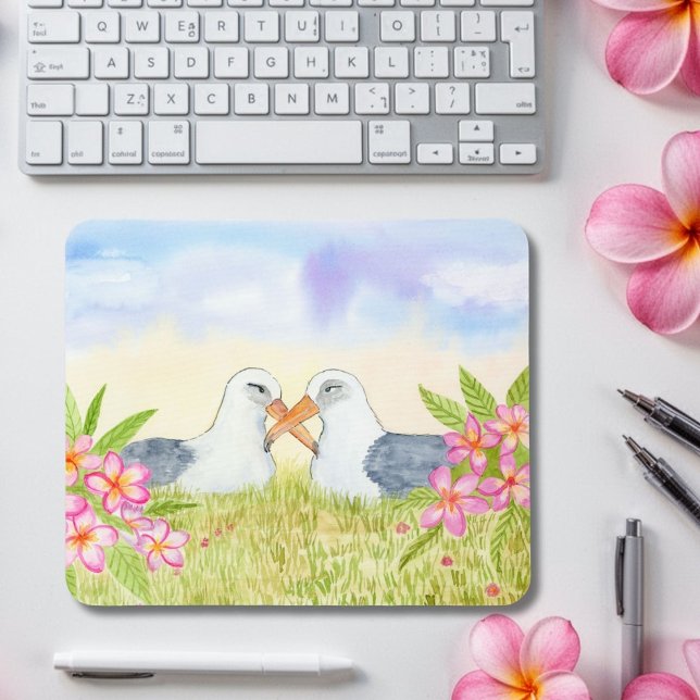 Mousepad Albatroz-de-laysan com Plumerias Rosa (Criador carregado)